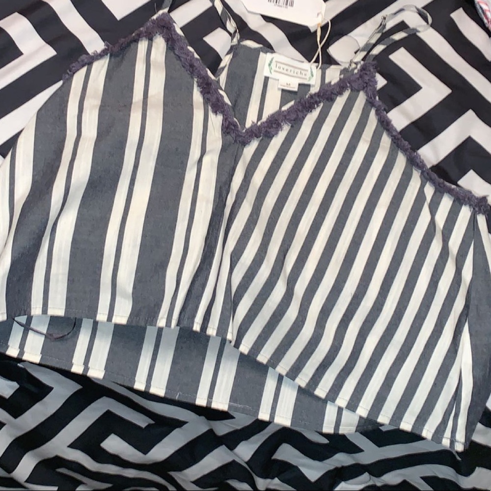 blue and white striped tank top